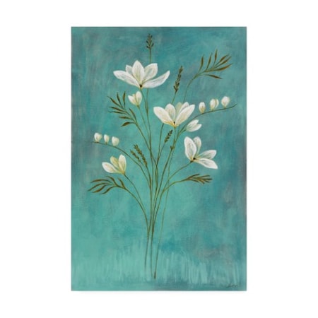 Pablo Esteban 'White Flowers Over Blue 1' Canvas Art,22x32